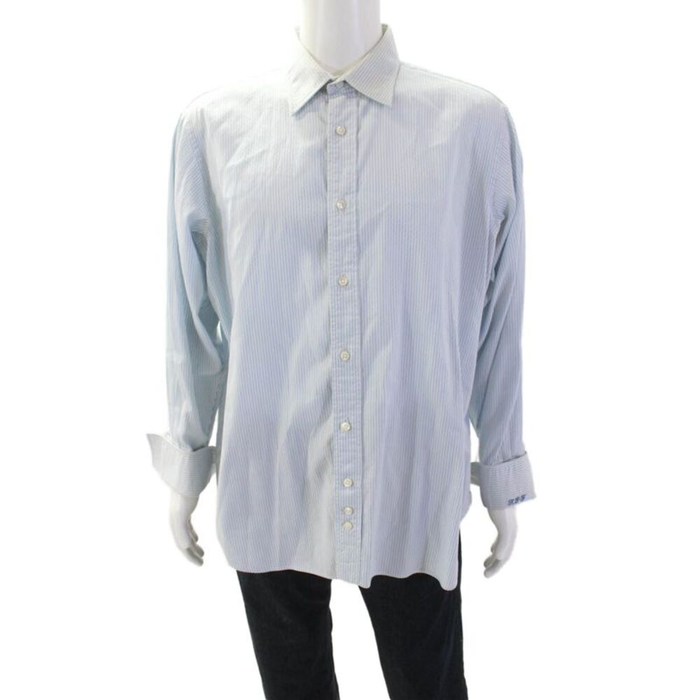 Bergdorf Goodman Mens Striped Light Blue Point-Collar Dress Shirt Size XL